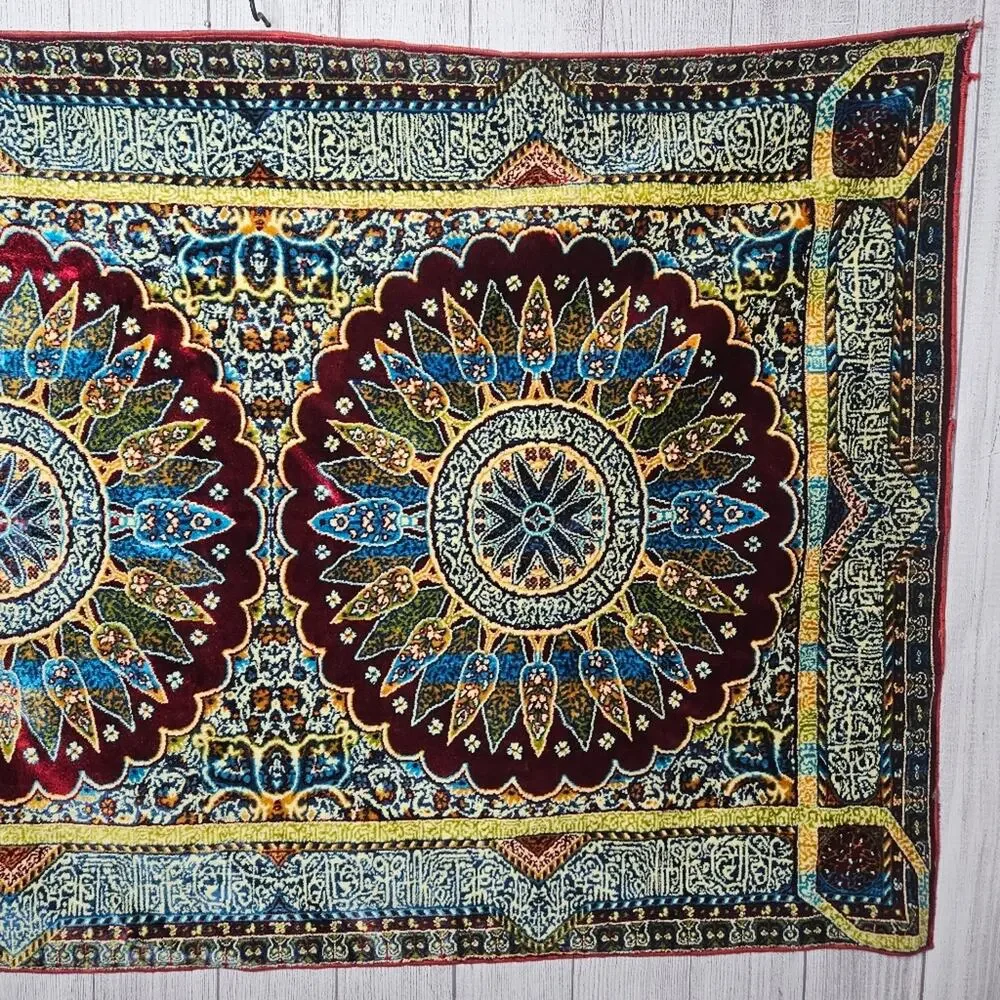 VTG 70s Moroccan Mandala Velvet Tapestry Rug Wall Hanging, 49x72